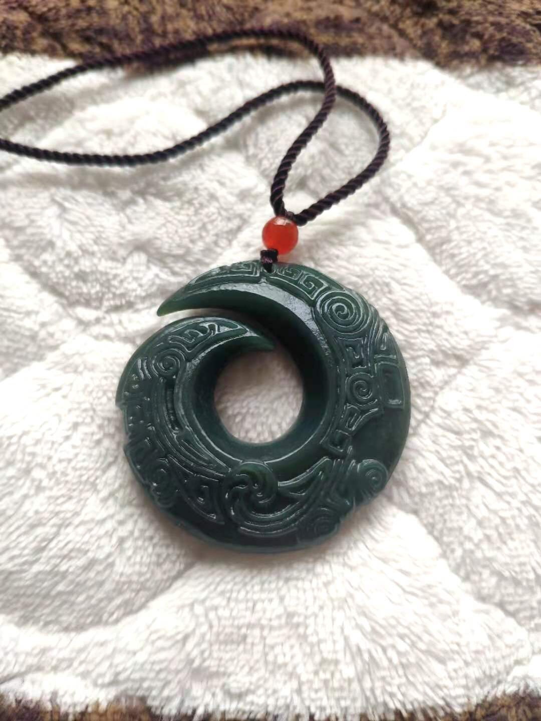 Natural Carved Dark Green Jade Good Luck Pendant Etsy