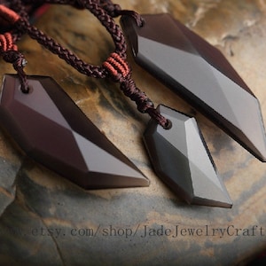 Natural black jade spike pendant necklace, tusk necklace, semi precious stone tusk beadwork necklace