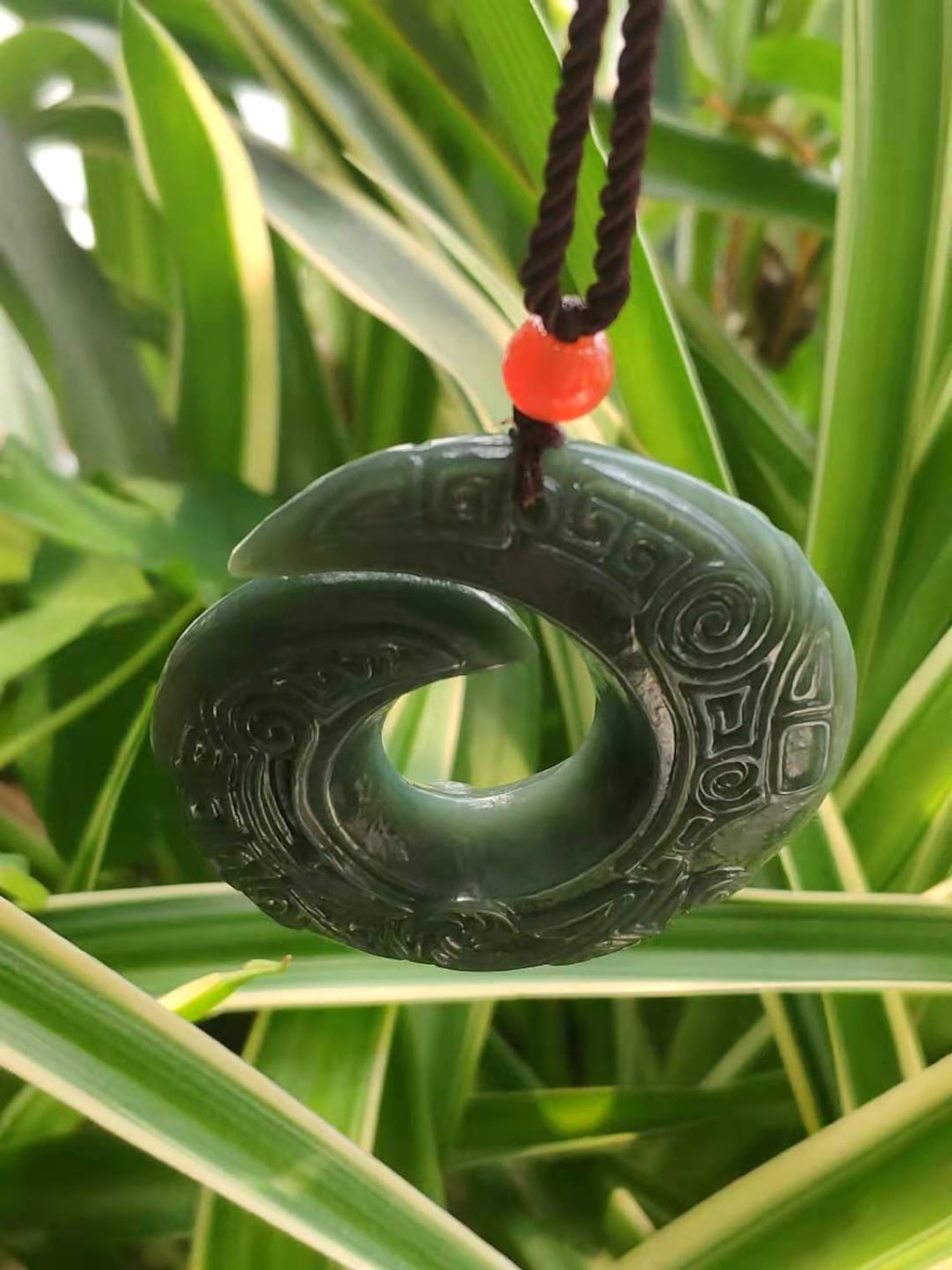 Natural Carved Dark Green Jade Good Luck Pendant Etsy