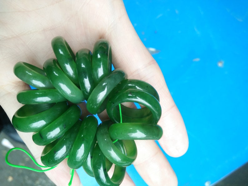 Natural green nephrite Jade Ring , Simple band thin ring image 4