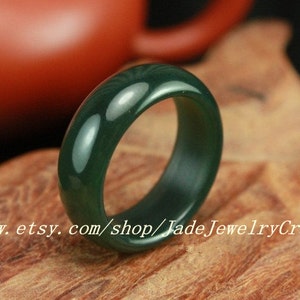 Natural dark Green  jade ring， Round charm Ring(U.S. size 5- 10 Custom size)Jade Band Ring -Thick Band - Simple Band Ring