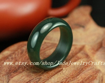 Natural dark Green  jade ring， Round charm Ring(U.S. size 5- 10 Custom size)Jade Band Ring -Thick Band - Simple Band Ring