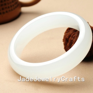 Natural carved white jade bangle charm bangle - Customize size ( 52mm - 64 mm )