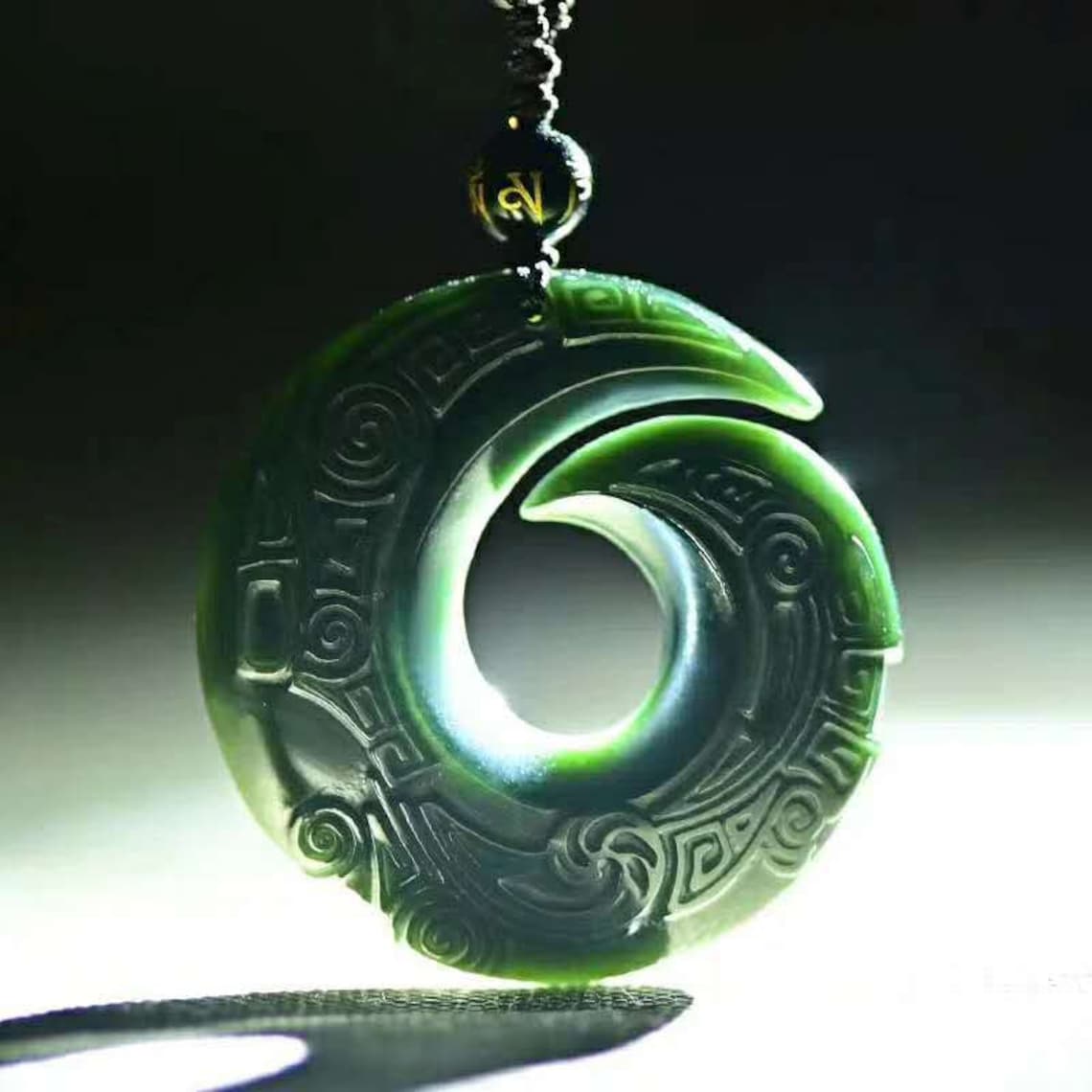 Natural Carved Dark Green Jade Good Luck Pendant Etsy