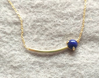 Tiny cabochon  Lapis Lazuli gold-plated necklace Necklace - Sterling Silver necklace ,natural blue Lapis gemston necklace