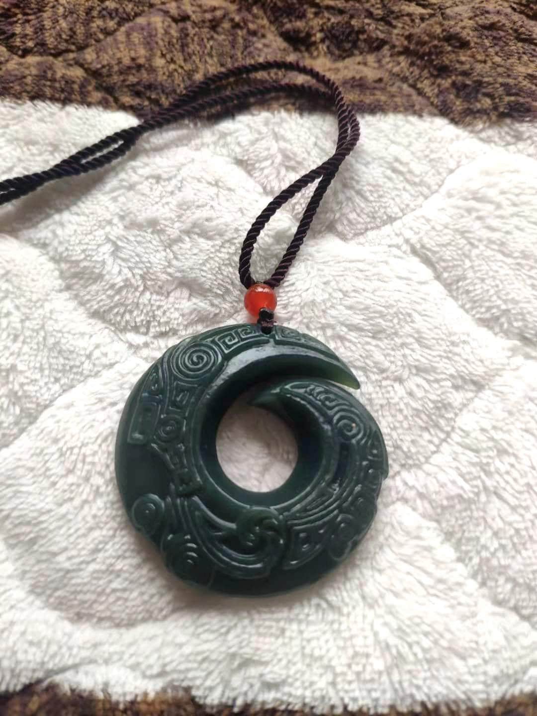 Natural Carved Dark Green Jade Good Luck Pendant Etsy