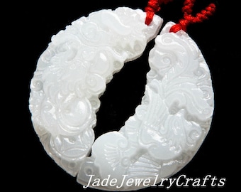hand carved natural white jade dragon and phoenix charm good luck pendants couple charm pendant