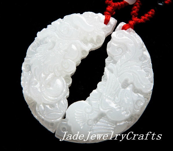 Hand Carved Natural White Jade Dragon and Phoenix Charm Good - Etsy