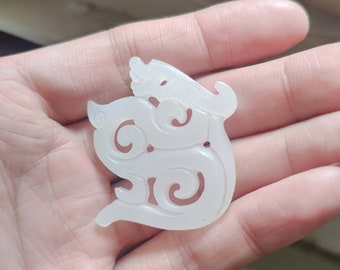 Natural white jade hand-carved ancient Chinese Auspicious dragon animals  pendant