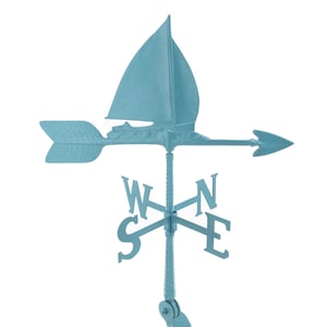 Sailboat Weathervane, Outdoor Weather Vane with Ornament, Roof Mount Included, Hand Cast Rust Proof Aluminum, Perfect Anniversary Gift!
