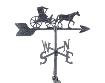 Horse and Wagon Weathervane, Outdoor Weather Vane with Ornament, Roof Metal Decor with Mount, Hand Cast Rust Proof Aluminum