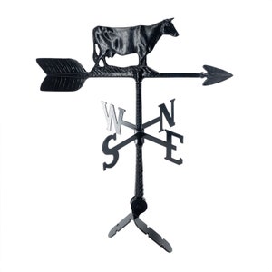 Cow Weathervane, Outdoor Wind Vane with Ornament, Roof Metal Decor with Mount, Hand Cast Rust Proof Aluminum, Perfect Anniversary Gift!