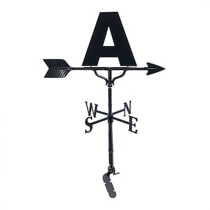 Hand Crafted Cast Metal Monogram Letter Weathervane, Roof Mount Included, Outdoor Wind Vane with Ornament, Metal Name Sign, Made in the USA
