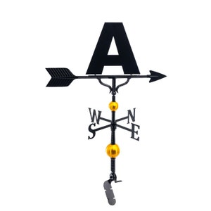 Hand Crafted Deluxe Metal Bold Monogram Letter Weathervane, Roof Mount Included, Outdoor Wind Vane with Ornament, Durable Metal Name Sign