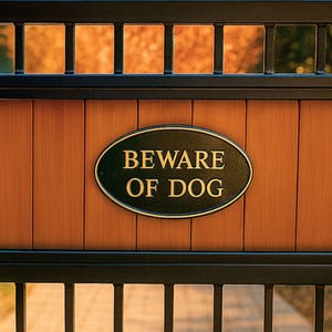 Cast Metal Beware of Dog Oval WALL or LAWN Statement Plaque Sign, Metal Dog Sign, Caution Sign, Powder Coated Aluminum, Made in the USA