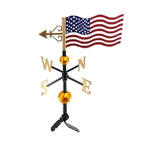 Hand Crafted Cast Metal Deluxe American Flag Weathervane, Roof Mount Included, Outdoor Wind Vane with Ornament, Roof Decor, Made in the USA