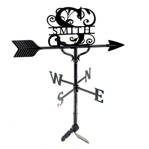 Hand Crafted Cast Metal Custom Monogram Weathervane, Roof Mount Included, Outdoor Wind Vane with Ornament, Metal Name Sign, Made in the USA