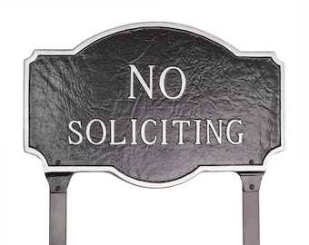 No Soliciting Montague WALL or LAWN Statement Plaque Sign, Business or Home Privacy Sign, Durable Powder Coated Aluminum, Made in the USA