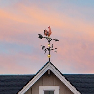 Hand Crafted Cast Metal Deluxe 3D Rooster Weathervane, Includes Roof Mount, Outdoor Wind Vane with Ornament, Roof Decor, Made In the USA