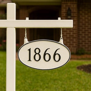 Classic Oval Double-Sided Hanging Address Plaque, ONE Line Hanging Address Sign, Custom Metal Sign, House Number Plaque, Outdoor Decor