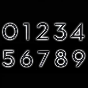 May include: Black numbers 0 through 9 with a white outline against a black background.