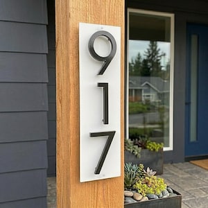 Letrero de dirección moderno, letrero de dirección flotante de 4 pulgadas, letrero vertical de 1 a 5 dígitos, placa de dirección metálica personalizada, números de casa