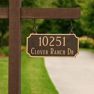 Princeton Double-Sided Hanging Address Plaque, TWO Line Hanging Address Sign, Custom Metal Sign, House Number Plaque, Outdoor Decor