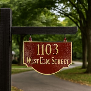 Vanderbilt Double-Sided Hanging Address Plaque, Two Line Hanging Address Sign, Two Sided Metal Sign, House Number Plaque, Outdoor Decor
