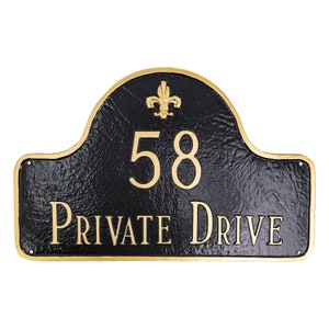 Letrero con dirección Fleur de Lis Lexington Arch para CÉSPED o PARED, placa de dirección personalizada, letrero con número de casa, aluminio con recubrimiento en polvo duradero