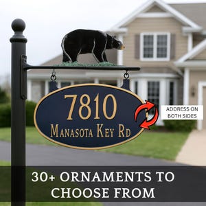 Classic Oval Double-Sided Hanging Address Plaque, Two Line Hanging Address Sign, Custom Metal Sign, House Number Plaque, Outdoor Decor