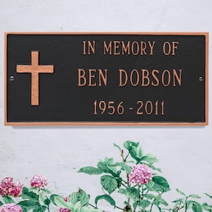Personalized Rugged Cross Memorial WALL Plaque Sign, Two Line Memorial Sign, Custom Metal Sign, Memorial Plaque Display, Easy to Install