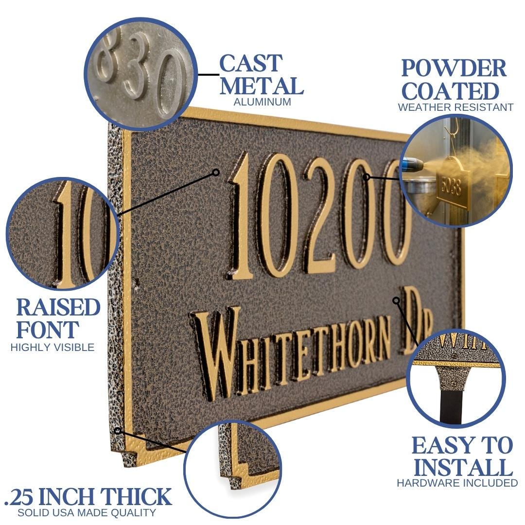 Madison Yard Address Plaque Sign, Two Line Address Sign, Powder Coated ...