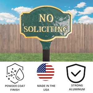 No Soliciting Montague WALL or LAWN Statement Plaque Sign, Business or Home Privacy Sign, Durable Powder Coated Aluminum, Made in the USA image 4