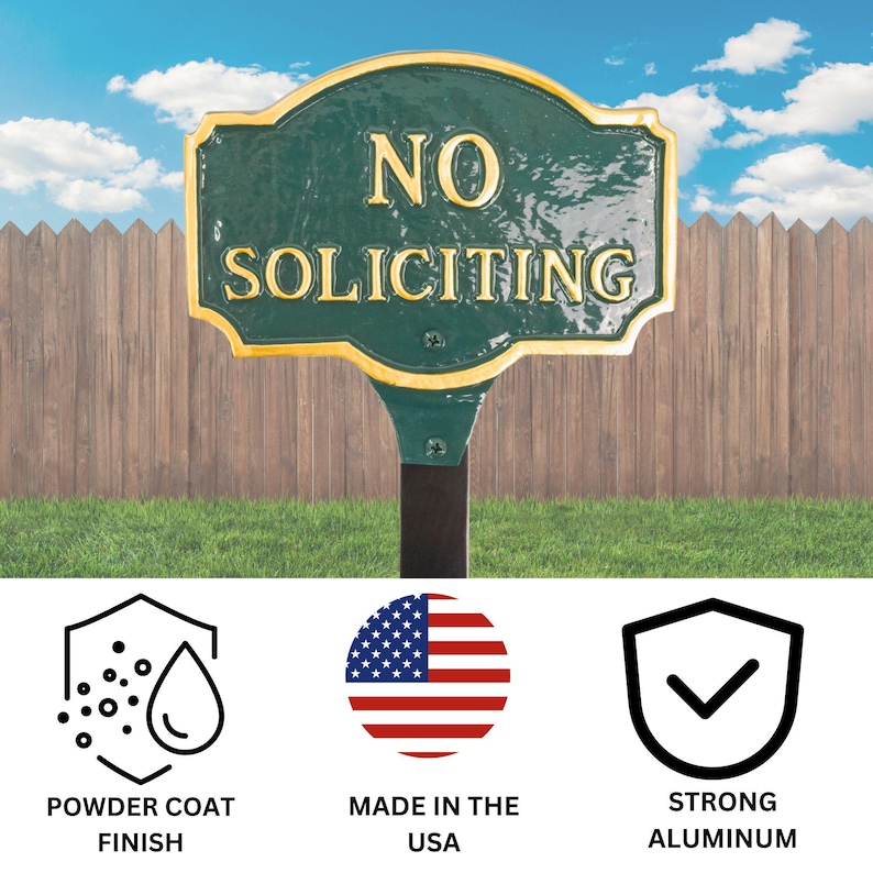 No Soliciting Montague WALL or LAWN Statement Plaque Sign, Business or Home Privacy Sign, Durable Powder Coated Aluminum, Made in the USA image 4