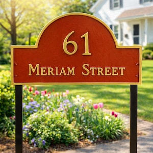 Custom Lawn Address Plaque with Stakes – Outdoor Cast Aluminum House Number Sign – Weatherproof Yard Address Marker - Curb Appeal House Sign