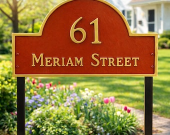 Custom Lawn Address Plaque with Stakes – Outdoor Cast Aluminum House Number Sign – Weatherproof Yard Address Marker - Curb Appeal House Sign
