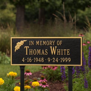 Personalized Memorial Plaque with Flower Lawn Sign with Lawn Stakes, Two Line Custom Metal Sign, Memorial Plaque Display, Easy to Install