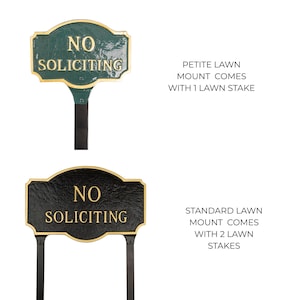 No Soliciting Montague WALL or LAWN Statement Plaque Sign, Business or Home Privacy Sign, Durable Powder Coated Aluminum, Made in the USA Lawn Mount