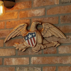 23&#39;&#39; Deluxe Wall Eagle with Flag, Cast Metal Patriotic Eagle, Wall Hanging American Decor, Durable Cast Aluminum, Proudly Made in the USA