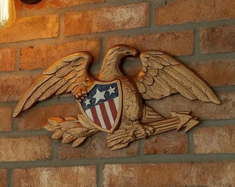 23'' Deluxe Wall Eagle with Flag, Cast Metal Patriotic Eagle, Wall Hanging American Decor, Durable Cast Aluminum, Proudly Made in the USA