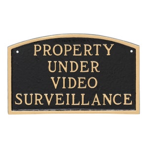 Property Under Video Surveillance Arch LAWN or WALL Statement Plaque Sign, Home or Business Security Sign, Durable Powder Coated Aluminum