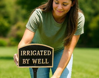 Irrigated By Well Arch WALL or LAWN Statement Plaque Sign, Outdoor Well Sign, Durable Powder Coated Hand Cast Aluminum, Easy to Install