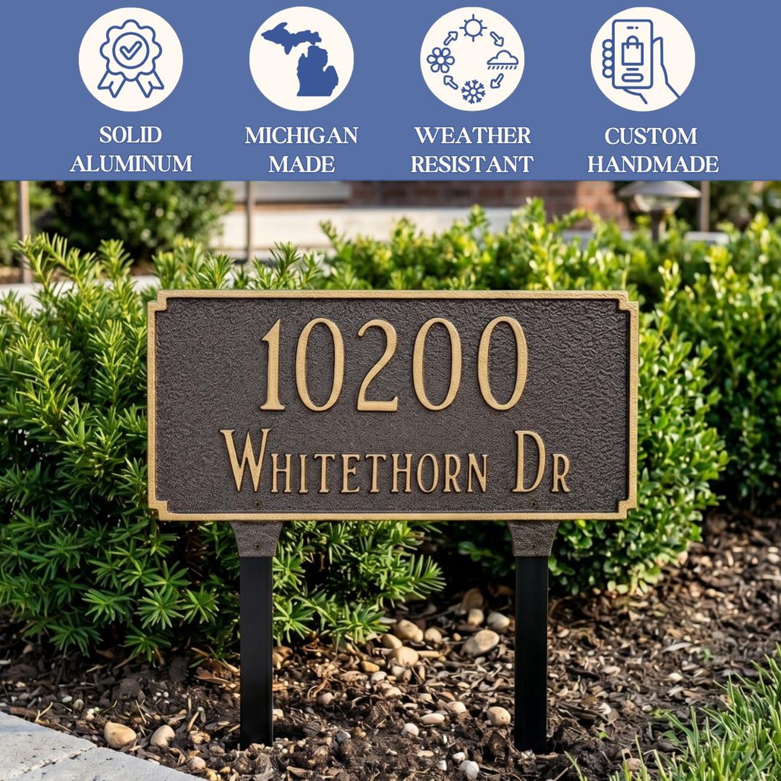 Madison Yard Address Plaque Sign, Two Line Address Sign, Powder Coated ...