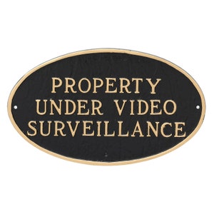 Property Under Video Surveillance Oval LAWN or WALL Statement Plaque Sign, Home or Business Security Sign, Durable Powder Coated Aluminum