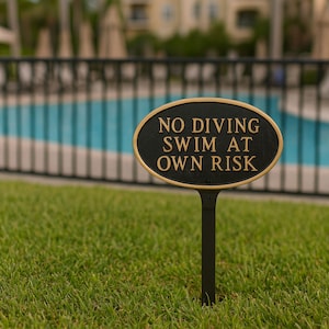 No Diving Oval Statement Plaque Sign, Pool Caution Sign, Durable Hand Cast Aluminum, Easy to Install, Proudly Made in the USA!