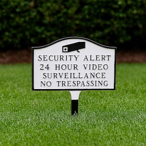 Security Alert Soft Arch LAWN or WALL Statement Plaque, Business Warning Sign, Security Camera Plaque, Durable Cast Aluminum, Made in USA