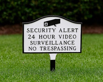 Security Alert Soft Arch LAWN or WALL Statement Plaque, Business Warning Sign, Security Camera Plaque, Durable Cast Aluminum, Made in USA