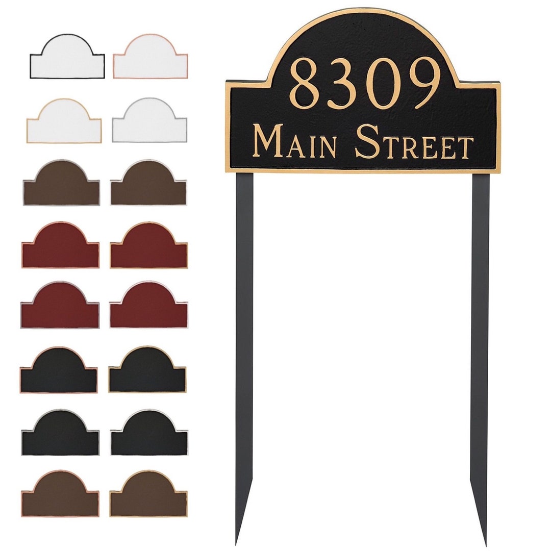 Arch Economy Address LAWN Sign Plaque, Two Line Address Sign, Rust