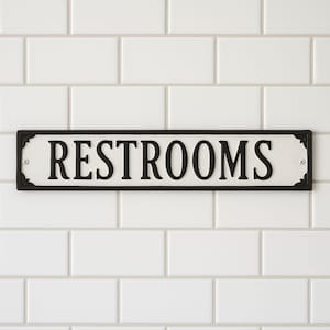 Restrooms Rectangle Statement Plaque Sign, Restrooms Sign, Bathroom Plaque for Business, Cast Aluminum, Easy to Install