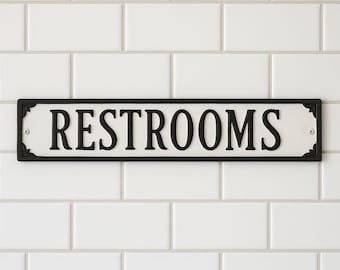 Restrooms Rectangle Statement Plaque Sign, Restrooms Sign, Bathroom Plaque for Business, Cast Aluminum, Easy to Install